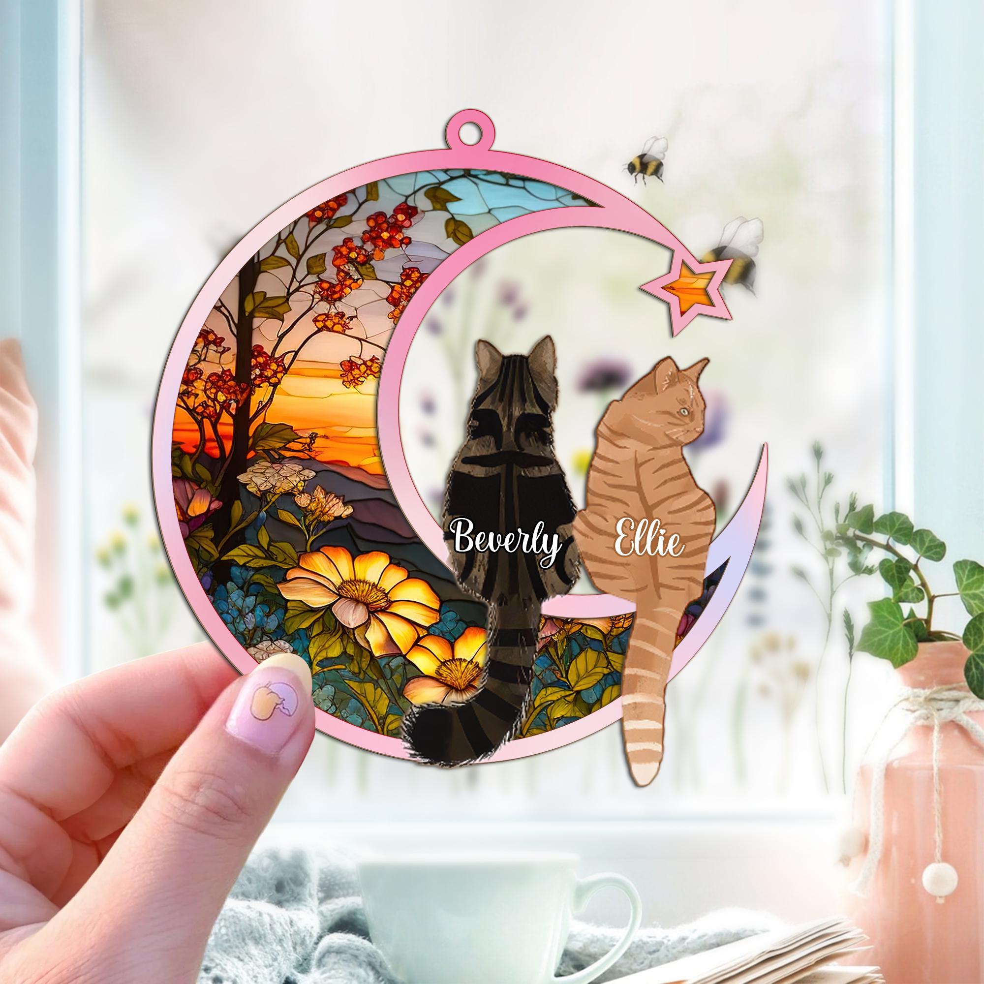 Personalized Cat Memorial Suncatcher, Loss of Pet Sympathy Gift, Cat With Name Suncatcher, Cat Suncatcher, Custom Pet Image Gift