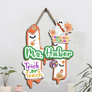 Custom Halloween Teacher Door Hanger Custom Teacher 3D Wooden Door Sign Teacher Gift, Spooky Teacher Trick Or Teach, Teacher Halloween Gift