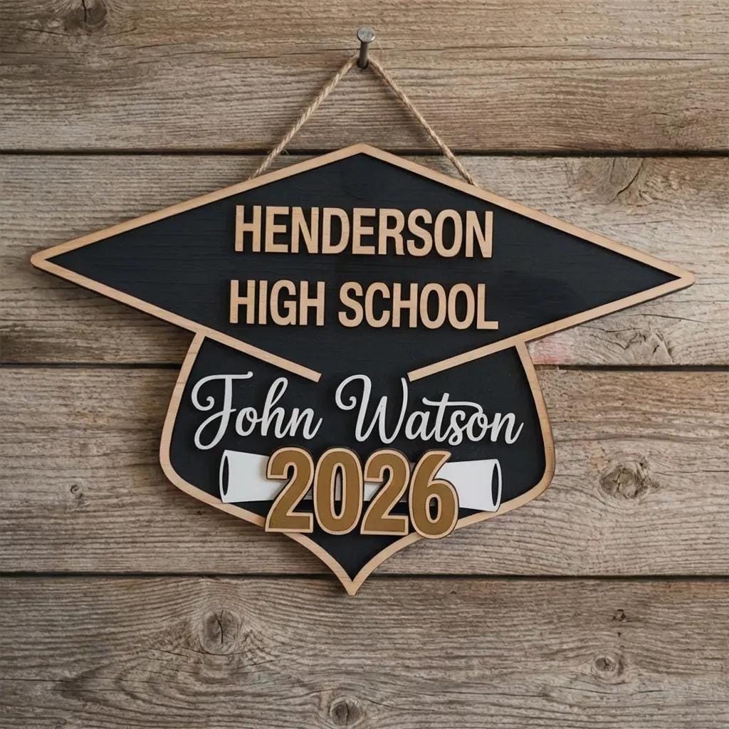 Graduation Hat Sign Personalized Graduation Cap Wooden Sign, Senior 2026 Gift, Class of ...