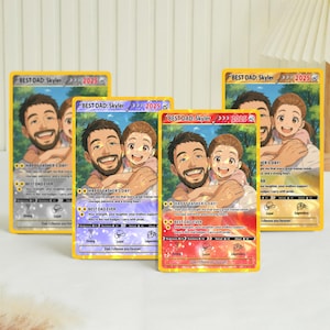 May include: Four trading cards with a yellow border and a cartoon illustration of a father and child. The cards read "BEST DAD: Skyler 2025" and include text that says "HAPPY FATHER'S DAY!" and "BEST DAD EVER".
