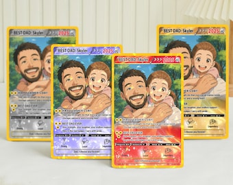 Father's Day Gift For Dad, Custom Poke Anime Dad Card, Personalized Photo Anime Card, Gamer Dad Gifts From Kids, Gift For Husband, Art Card