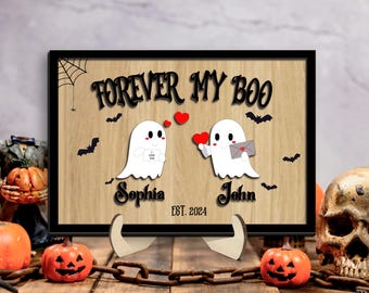 Personalized Halloween Couples Wooden Sign, Spooky Ghost Home Decor
