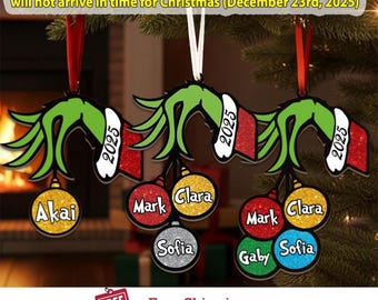Personalized Grinchball Christmas Ornaments, Grinchmas Gift 2025, Custom Family Name Ball Xmas Tree Decor, Green Whoville Family, Home Decor