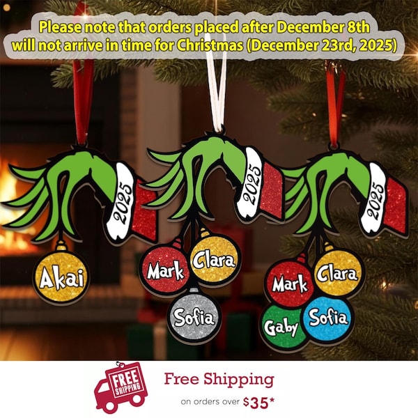 Personalized Grinchball Christmas Ornaments, Grinchmas Gift 2025, Custom Family Name Ball Xmas Tree Decor, Green Whoville Family, Home Decor