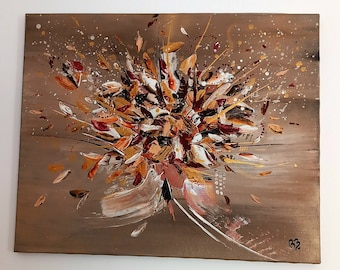 abstract painting - floral painting - multicolored painting - original painting - dried bouquet - gold painting - wall decoration - modern painting