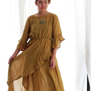 Long dress mustard mixed silk size M 1182 image 1