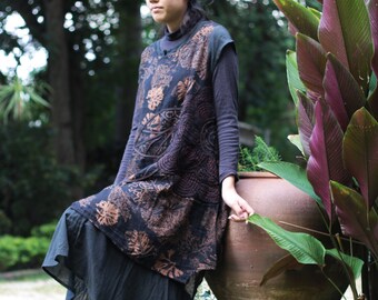 1160 Dress two layer  in Black prient  floral / comfy / winter dress