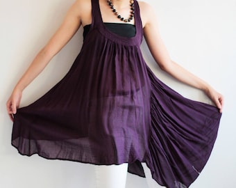Vestido túnica assimétrico: saída de praia em mistura de algodão (P-G)