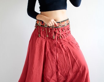 Pants/funky boho harem/...Plus Size .. Rose Red  mix silk  (shirring smock) M,L,XL  [ P 266]