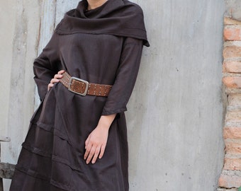 1140 Tulip...Autumn dress Black mixed silk (one size fits S-L)