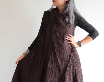 Vestido de algodón de dos capas: chaleco sin mangas con dobladillo con flecos