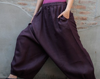 Linen Wide Leg Pants: Full Length, Elastic Waist, Pockets