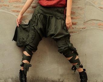 Pants/Funky harem pants 1128...Mix silk( Photo colour No.15 dark green)/Funky pants /hippie pants / long pants /  (3 sizes M,L,XL)