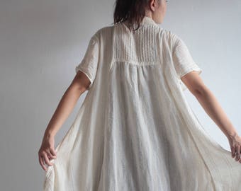 Tunic dress asymmetric elegant length cotton/linen dress (fit M-L) natural colour. 03