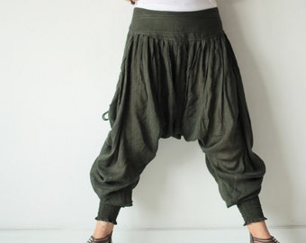 Pants..Funky harem Pants (428) long pants. 100 %cotton One size fits M-L,  Boho/chic/funky/drawstring..Shirring/smock waist