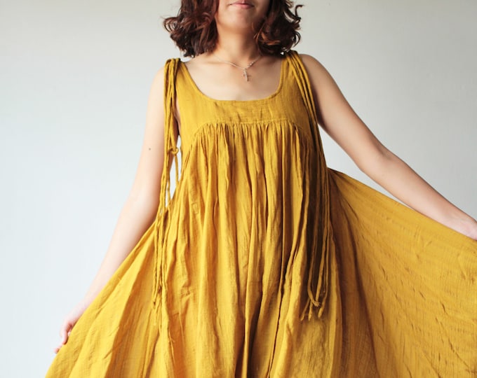 Featured listing image: Cotton Sundress: Floral Balloon Dress, Spaghetti Strap, One Size