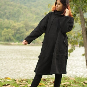 Long sleeve Tulip dress turtle neck...textured 2 layers thick cotton Black...one size fit most 1403 image 1