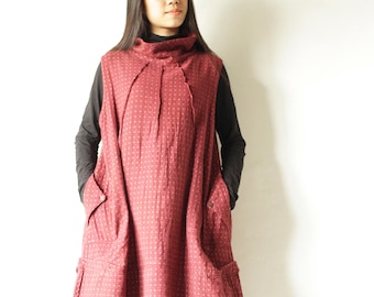 Dress/Turtle neck dress patterned fabric knee length