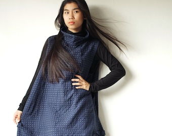 Dot Print Cotton Sleeveless Dress: Turtle Neck Collar