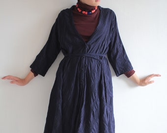 Cotton Tunic Dress: Hand Embroidered Button Front Jacket (S-M)