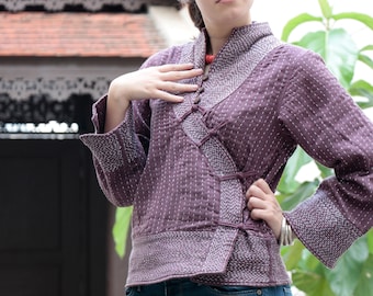 Blouse mandarin collar style hand Sashiko Embroidery Blouse...B 1820