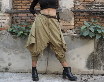 Pants/Hippie funky Skirt over pants..Olive green mix silk( GP-355)