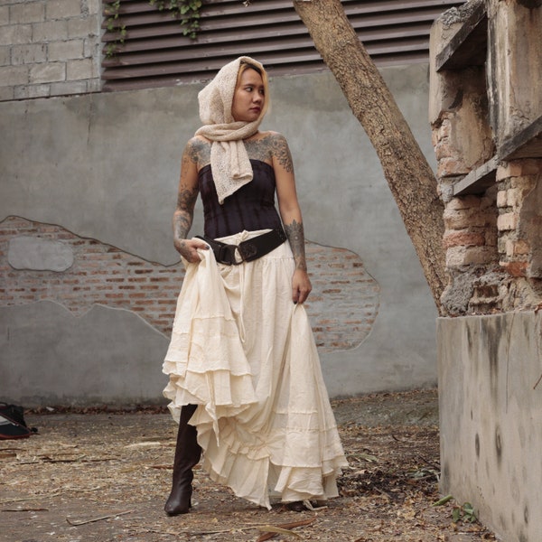 Asymmetric gypsy skirt/dress ... hippie, boho, elegant Ivory  M 1188