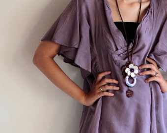 Asymmetric Mix  Silk Dress: Cowl Neck Layered Knee Length