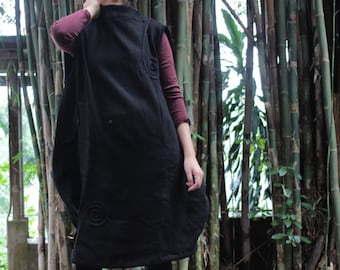 Vestido Tulipán 100% algodón con estampado de remolinos..1406A.Negro. Tres capas de algodón (talla única).