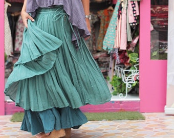 【COLOR iN ID】cotton layered skirt Tiered Organic Cotton Maxi Skirt In Liberty® Garden Of Life