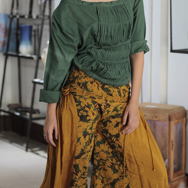 Mix Silk Wrap Capri Pants: Floral Print Wide Leg Beach Pants