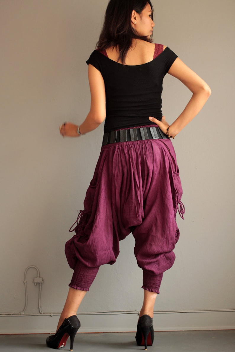 Pants..Harem Pants 428 long pants.Linen/cotton One size fit M-L size Boho/chic/funky/drawstring/black/cotton/Red/green/brown image 7
