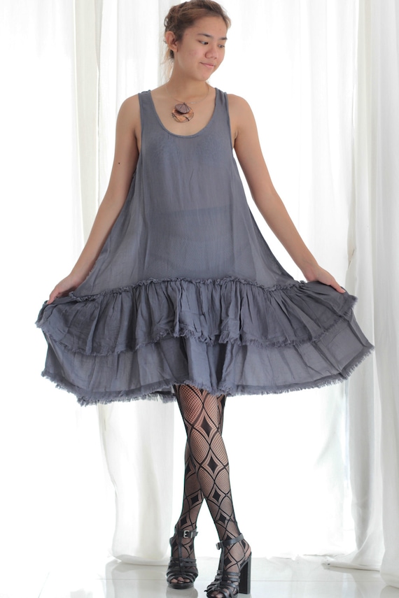 Sleeveless Mix Silk Dress: Tiered Ruffle Hem, Sheer Fabric - Etsy
