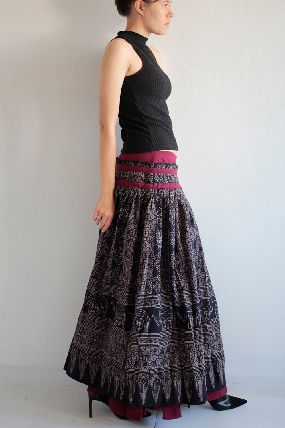 Maxi Skirt 2 Layers Full Length Hippie/chic/boho/......cotton - Etsy