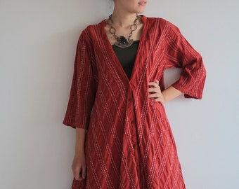 Cotton Tunic Dress: Hand Embroidered Button Front Jacket (S-M)