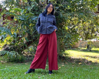 Boho Cotton Rayon Pants Women – Wide Leg Flow Pants, Lightweight Culottes, Red color