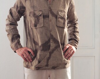 Men's shirt 100% cotton long sleeve batik natural colour dye.