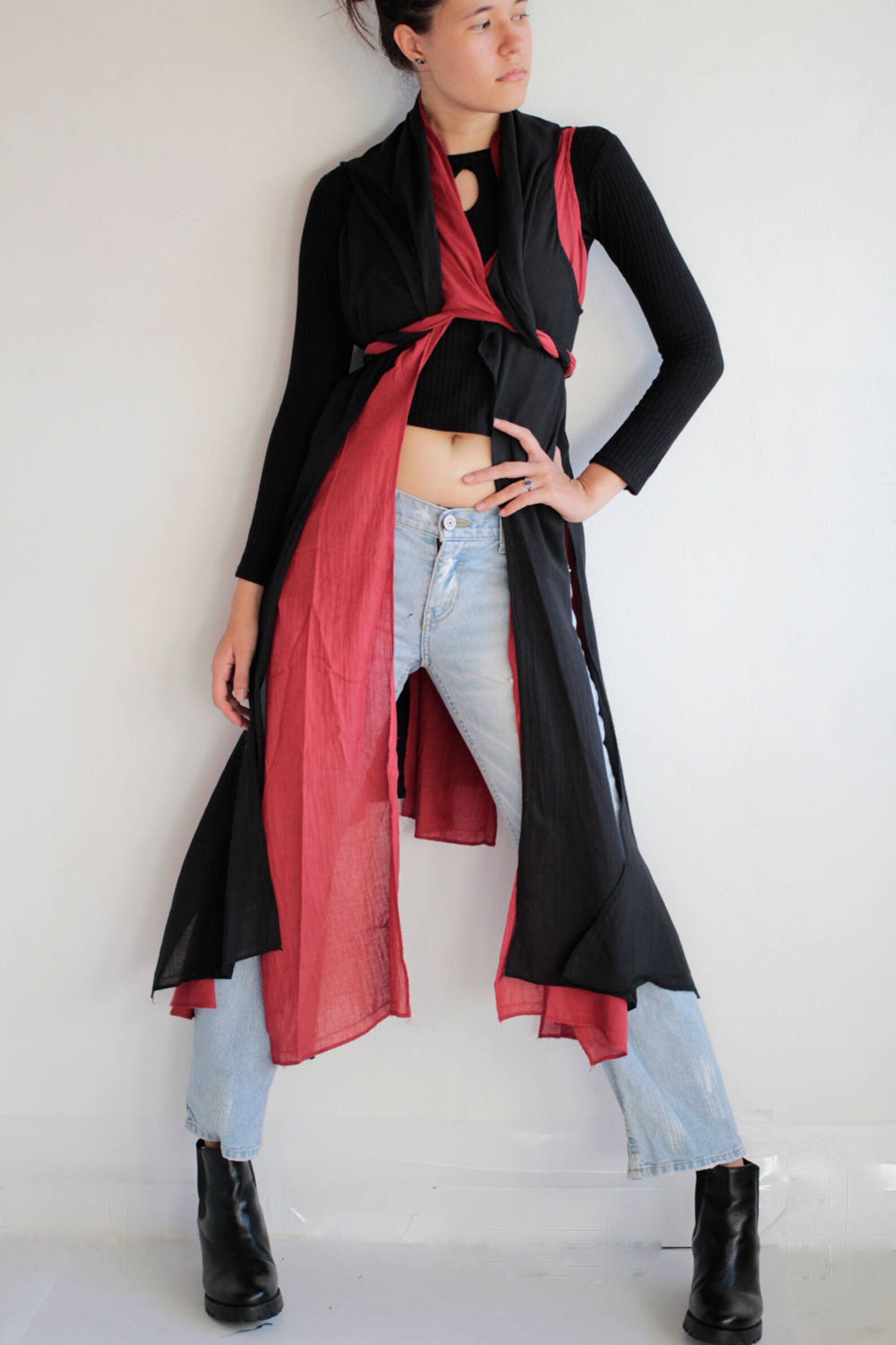 Jacket/long Vest/cardigan/long Jacket/sleeve Less Jacket M Etsy