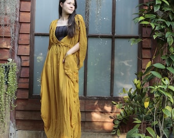 Boho Cotton Gauze Maxi Dress: Tall Women, Adjustable Sleeve (M-XL) very see-through