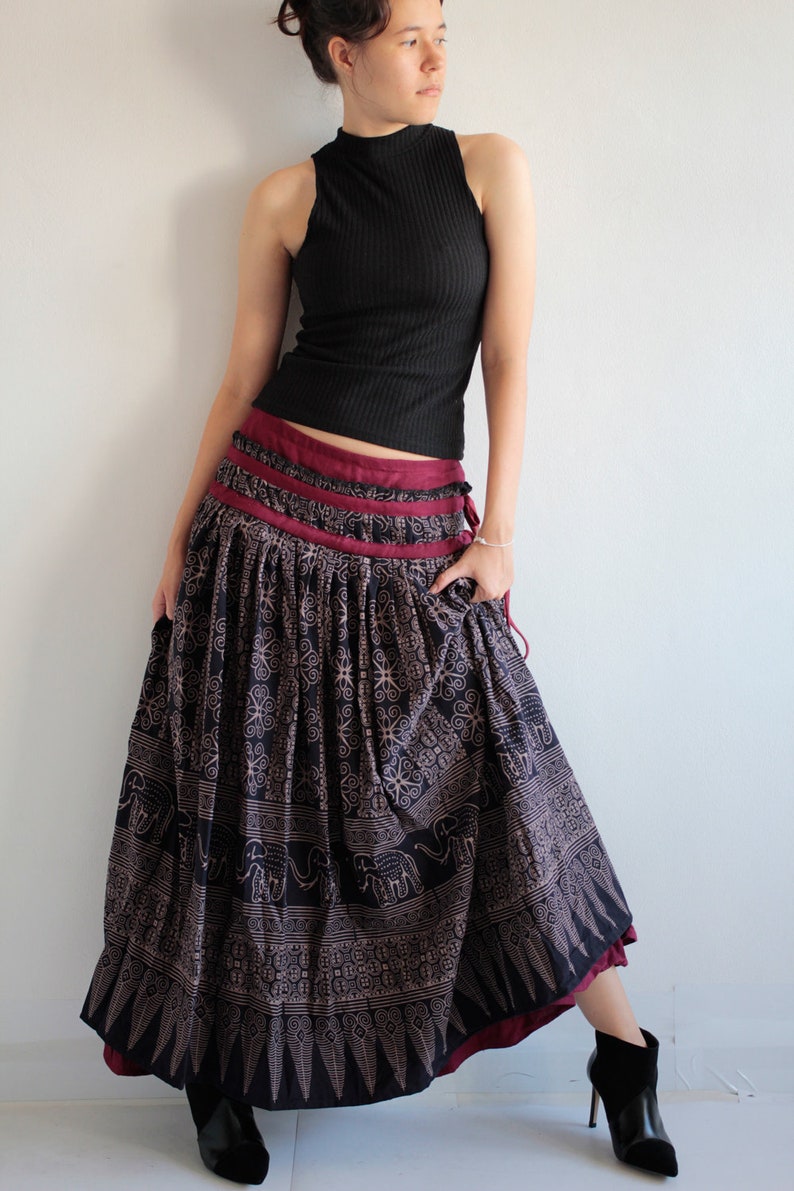 Maxi skirt 2 layers full length hippie/chic/boho/......cotton Etsy