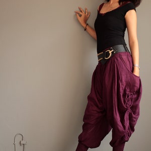 Pants..Harem Pants 428 long pants.Linen/cotton One size fit M-L size Boho/chic/funky/drawstring/black/cotton/Red/green/brown image 3