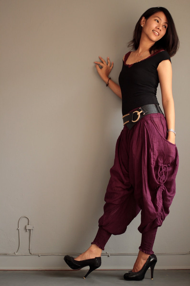 Pants..Harem Pants 428 long pants.Linen/cotton One size fit M-L size Boho/chic/funky/drawstring/black/cotton/Red/green/brown image 3