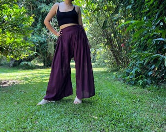 Wide Leg Cotton Mix silk Boho Pants: Hippie Bloomers smocking pants