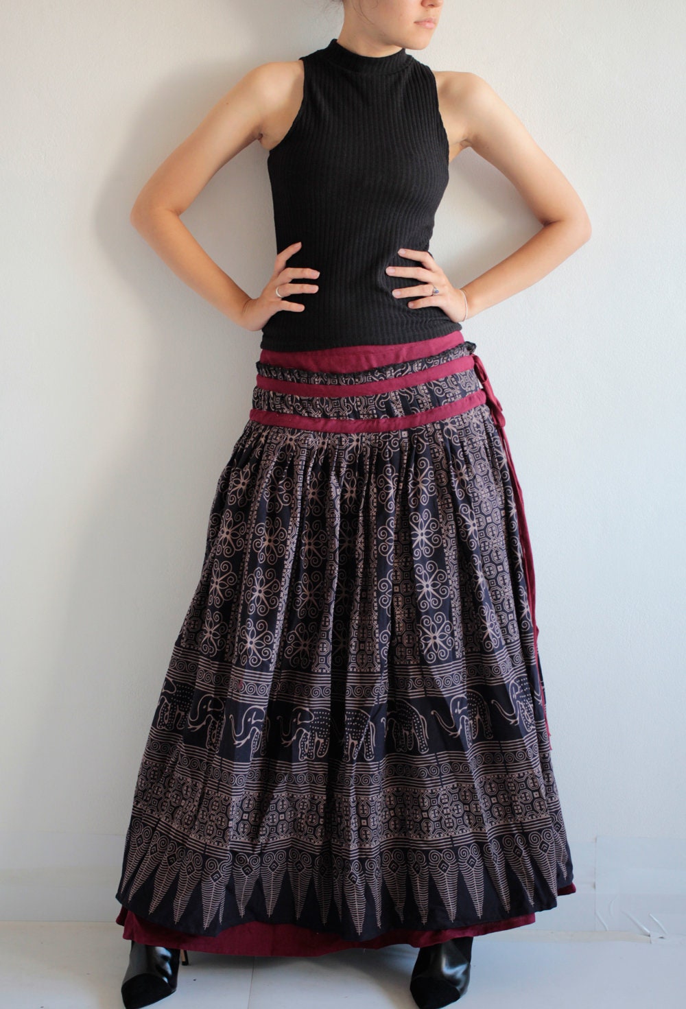 Maxi skirt 2 layers full length hippie/chic/boho/......cotton | Etsy