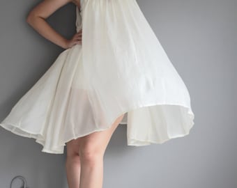 Boho mini-jurk van katoenmix, ivoorkleurige spaghettiband