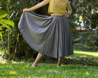 Handmade Gray Cotton Midi Skirt: Boho Flowy Summer Skirt