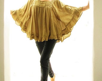 Boho Blouse: Soft Cotton Rayon Top with Lace & Ruffle