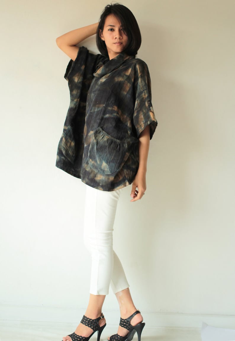 Natural dye roll neck blouse in only one size