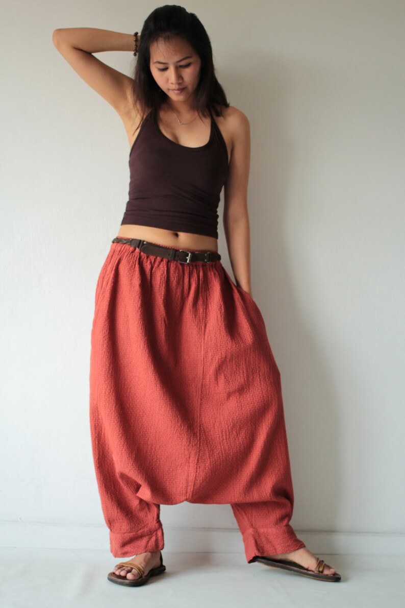 red hippie pants