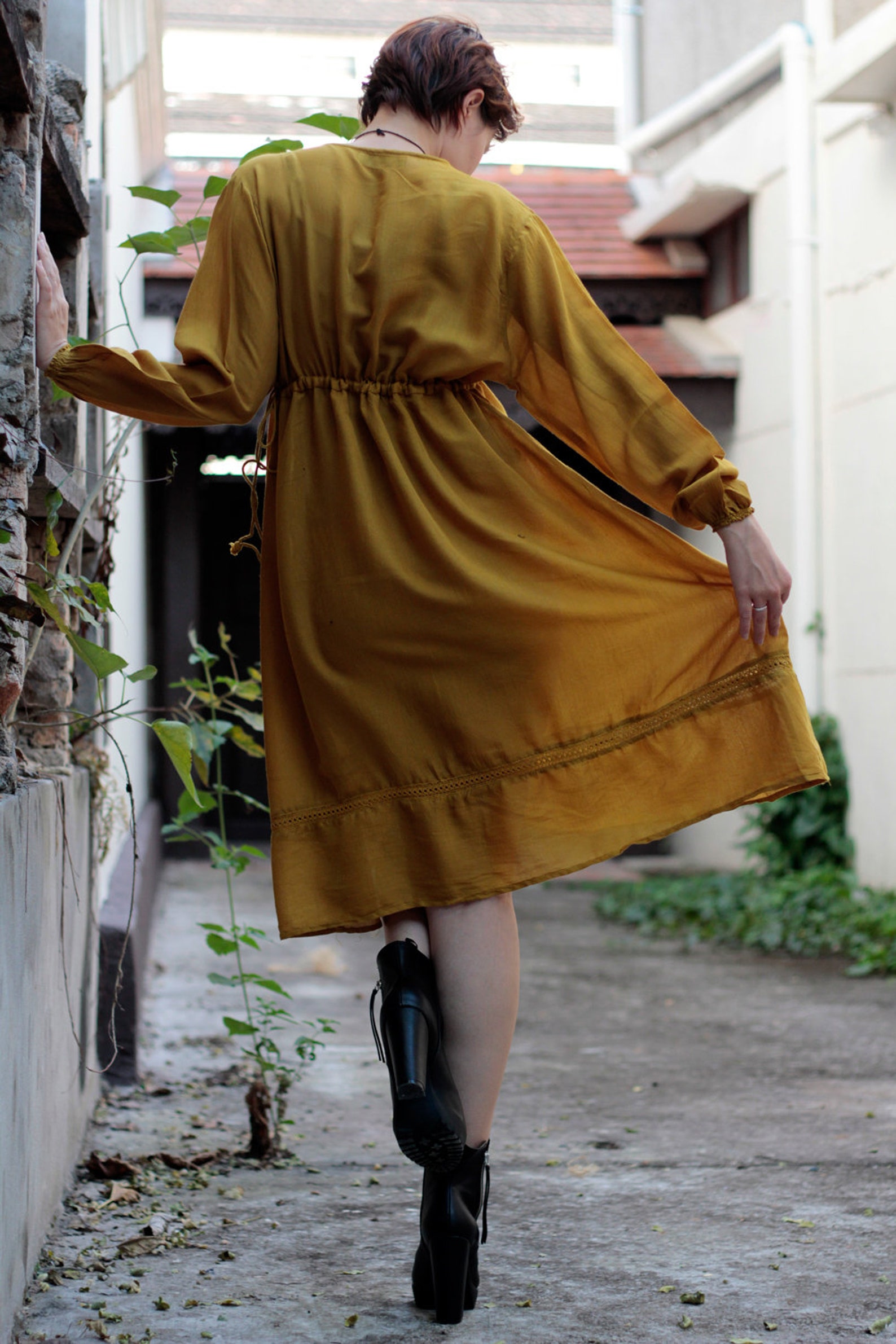 Knee length dress 1423 in cotton mixed with silk one size Etsy